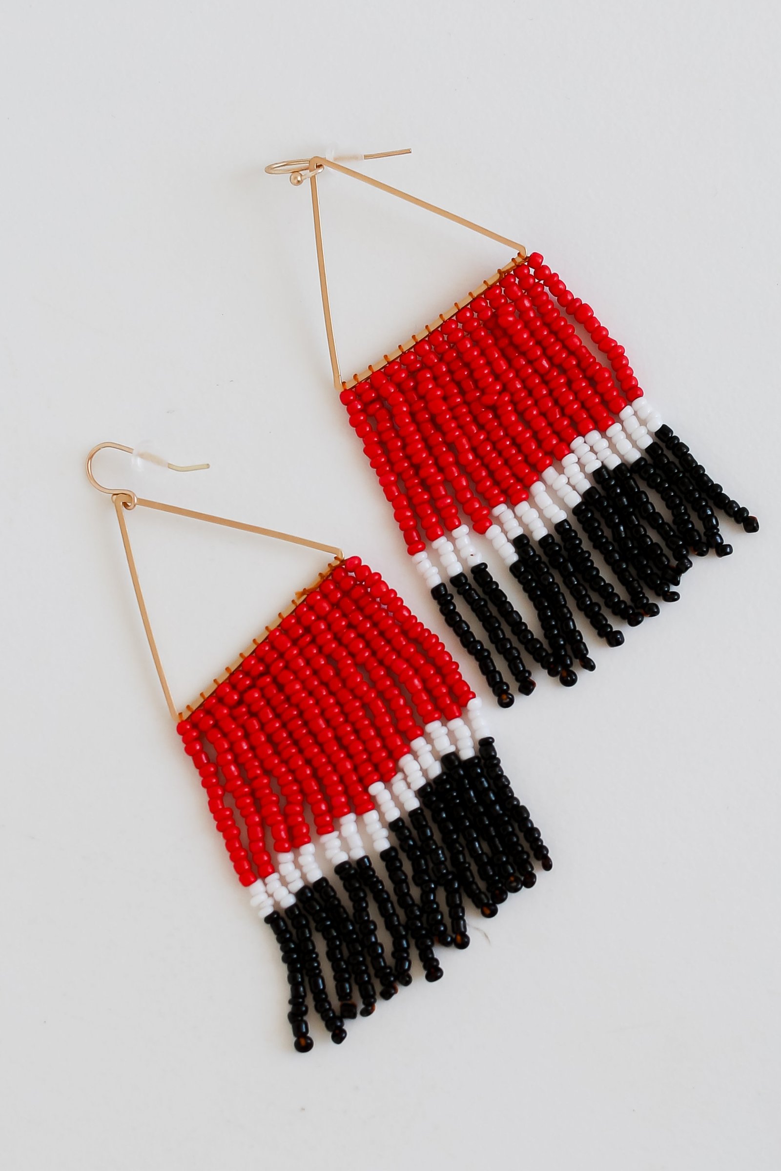 Red + Black Beaded Fringe Earrings EO9